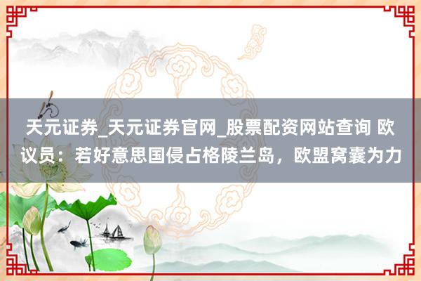 天元证券_天元证券官网_股票配资网站查询 欧议员：若好意思国侵占格陵兰岛，欧盟窝囊为力